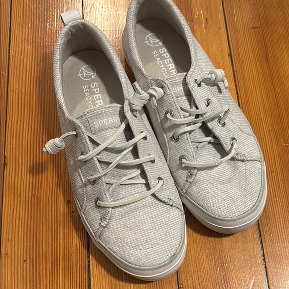 Sperry Gray Canvas Sneakers with White Soles - Picture 1 of 5